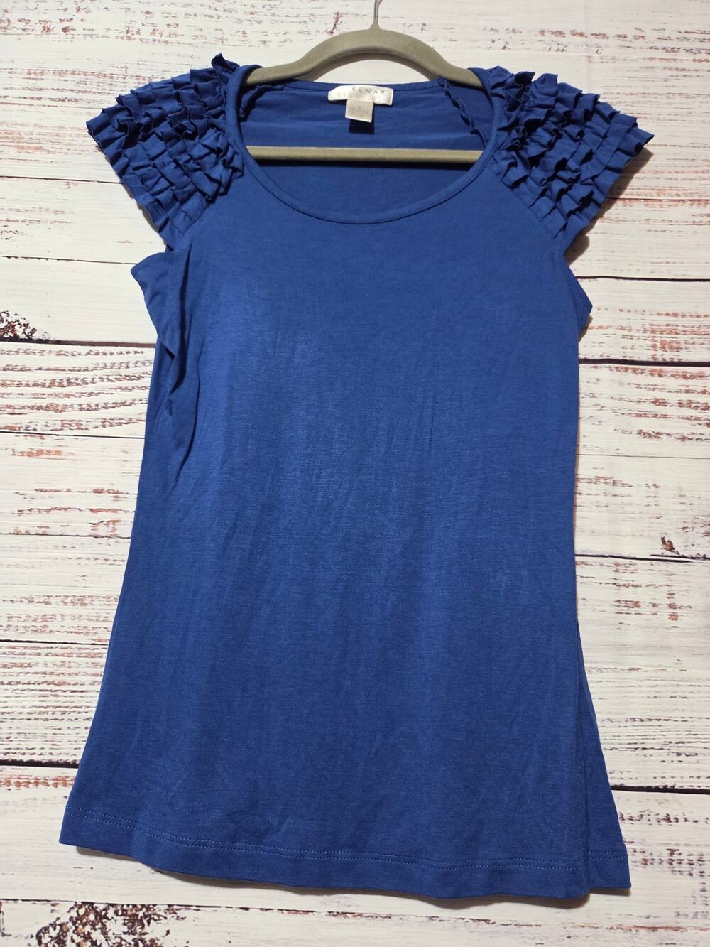 Kenar Shirt Ladies Small Blue Capped Sleeve Ruffle